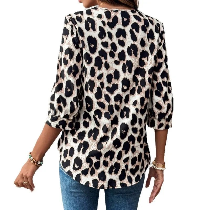 Crowned Energy CO. Apricot / S Trendsi Tops/Blouses & Shirts Leopard Print 3/4 Sleeve Blouse