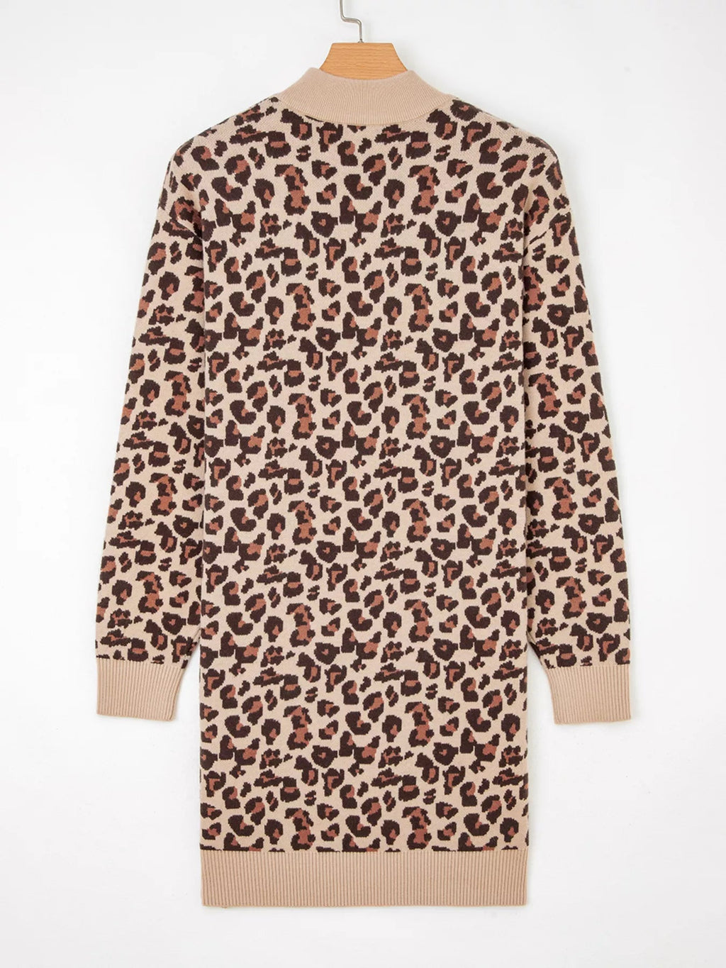 Leopard Print High Neck Shift Mini Sweater Dress - Crowned Energy CO.