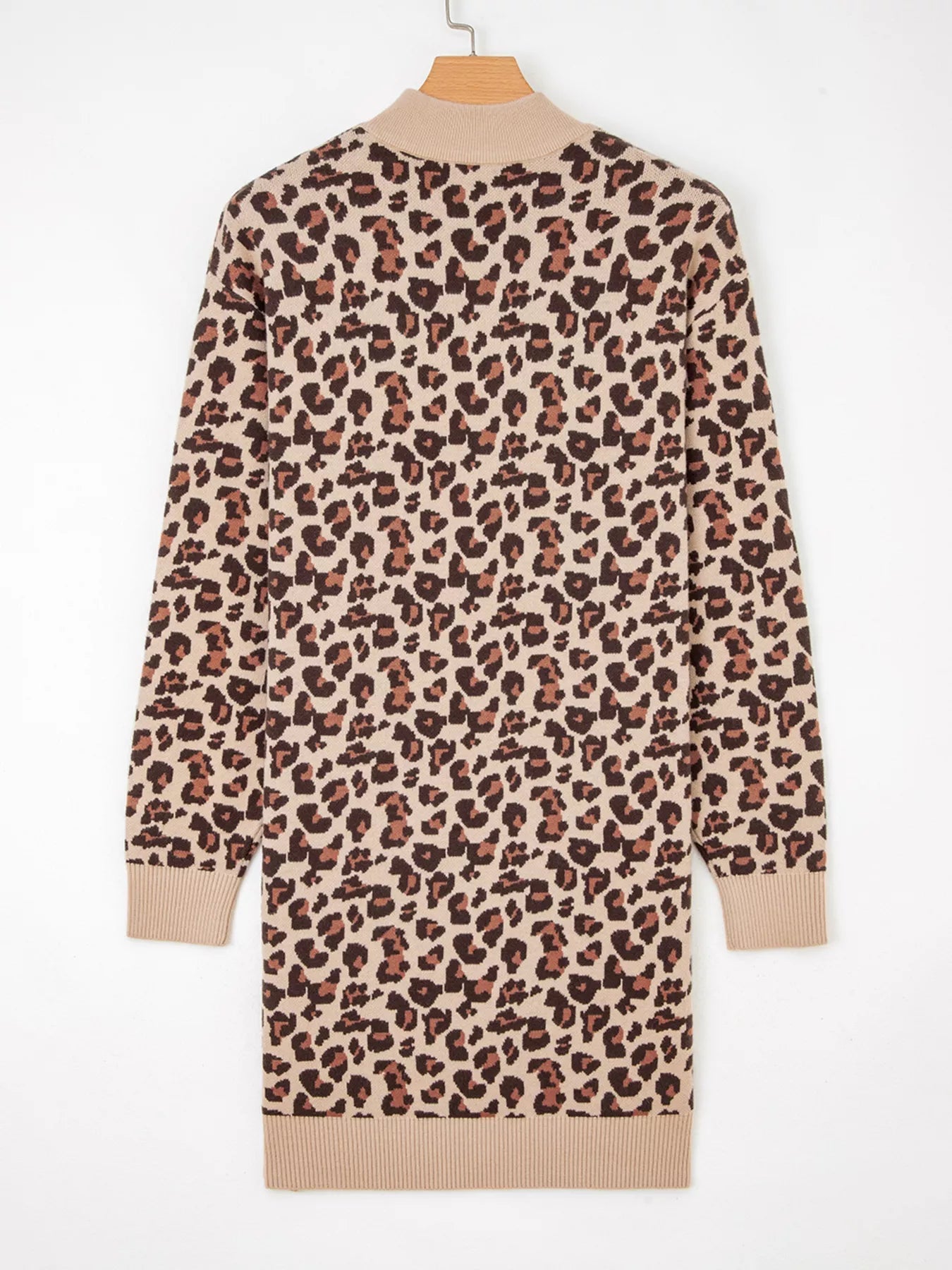 Leopard Print High Neck Shift Mini Sweater Dress - Crowned Energy CO.