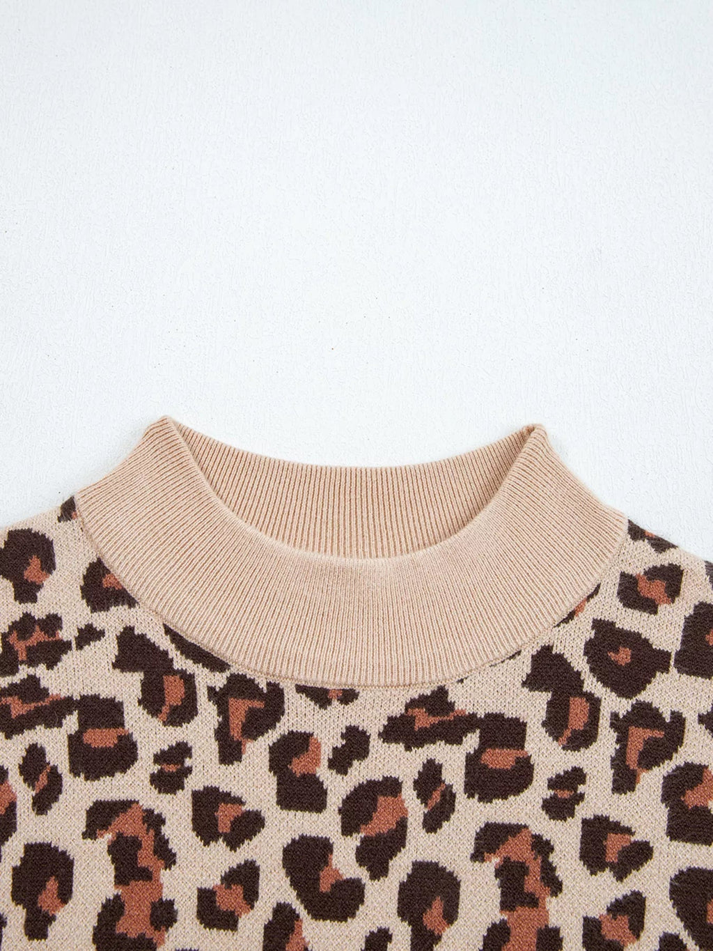 Leopard Print High Neck Shift Mini Sweater Dress - Crowned Energy CO.