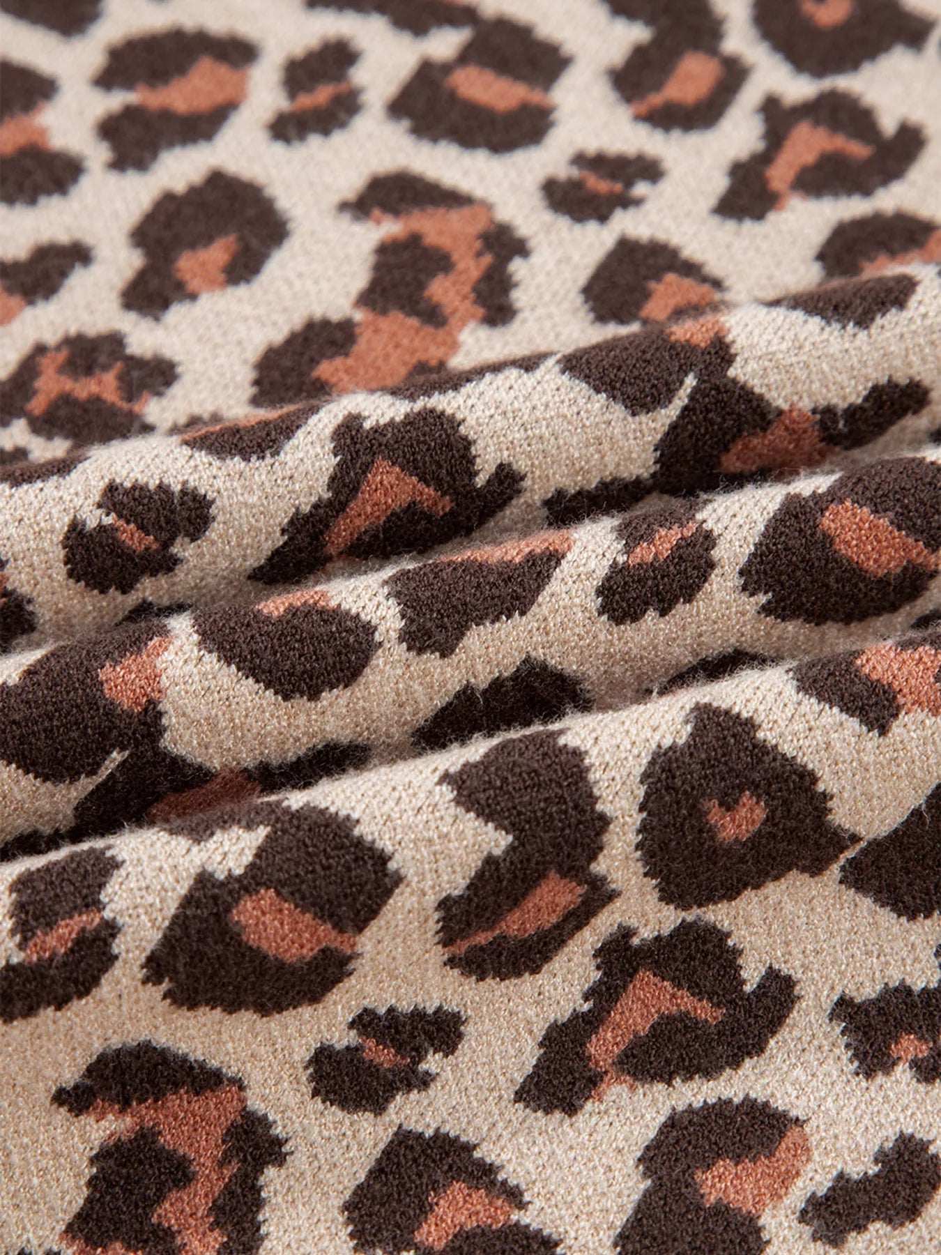 Leopard Print High Neck Shift Mini Sweater Dress - Crowned Energy CO.