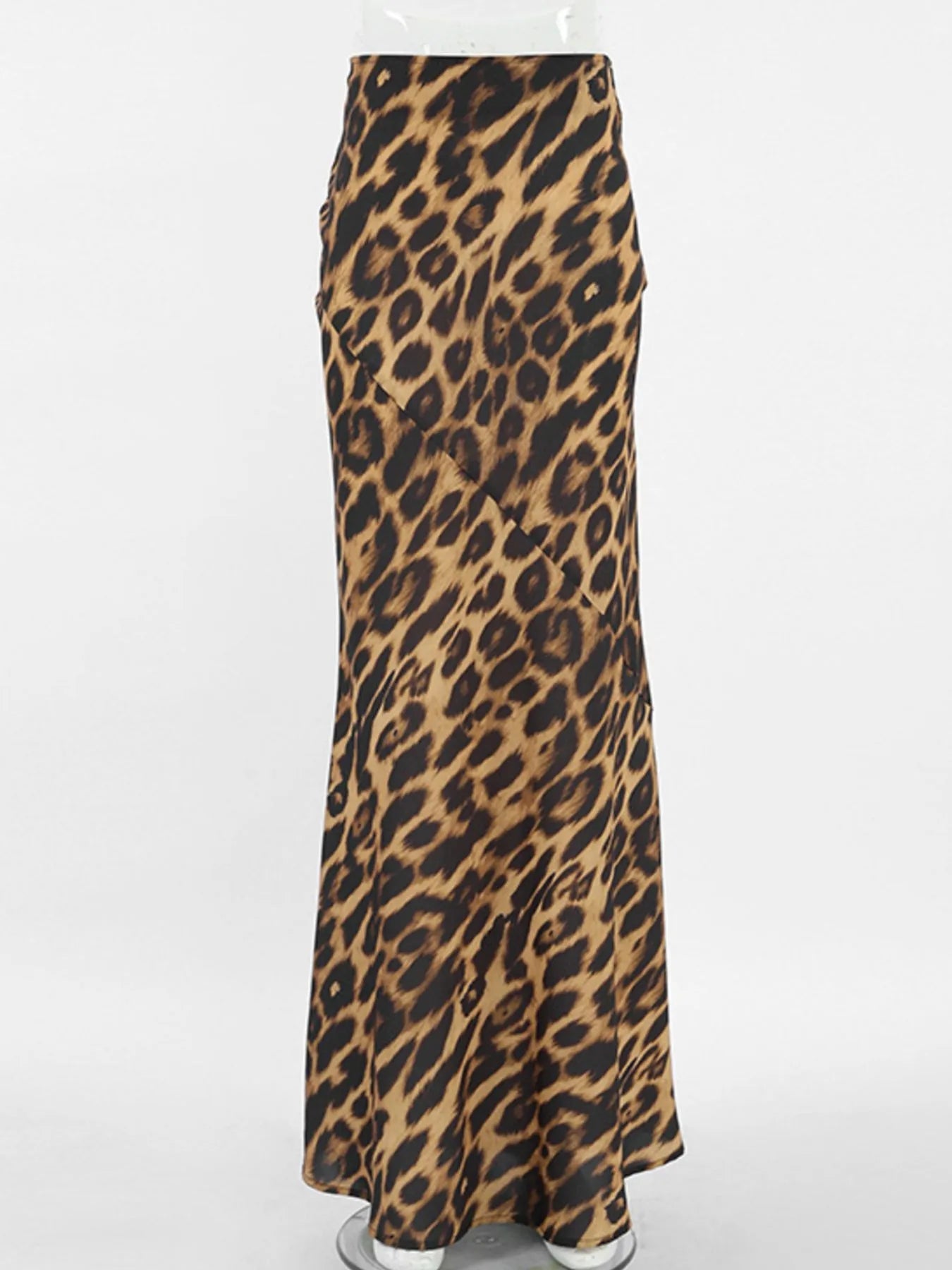 Leopard Print High Waist Flare Maxi Skirt - Crowned Energy CO.