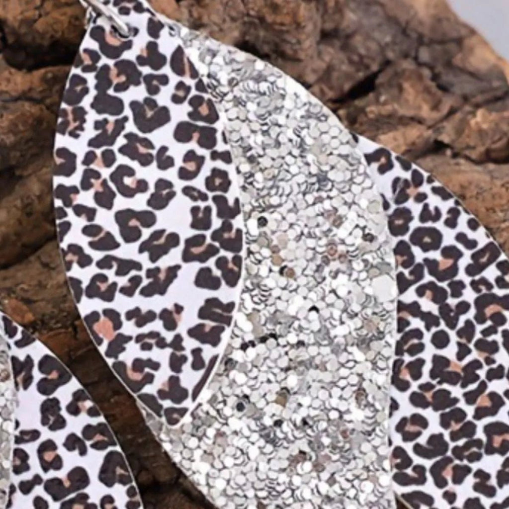 Crowned Energy CO. Gold / One Size Trendsi Earrings Leopard Print Leather Leaf Drop Earrings