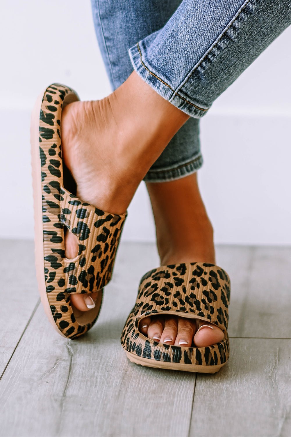 Leopard Print Thick Sole Slip On Slippers - Crowned Energy CO.