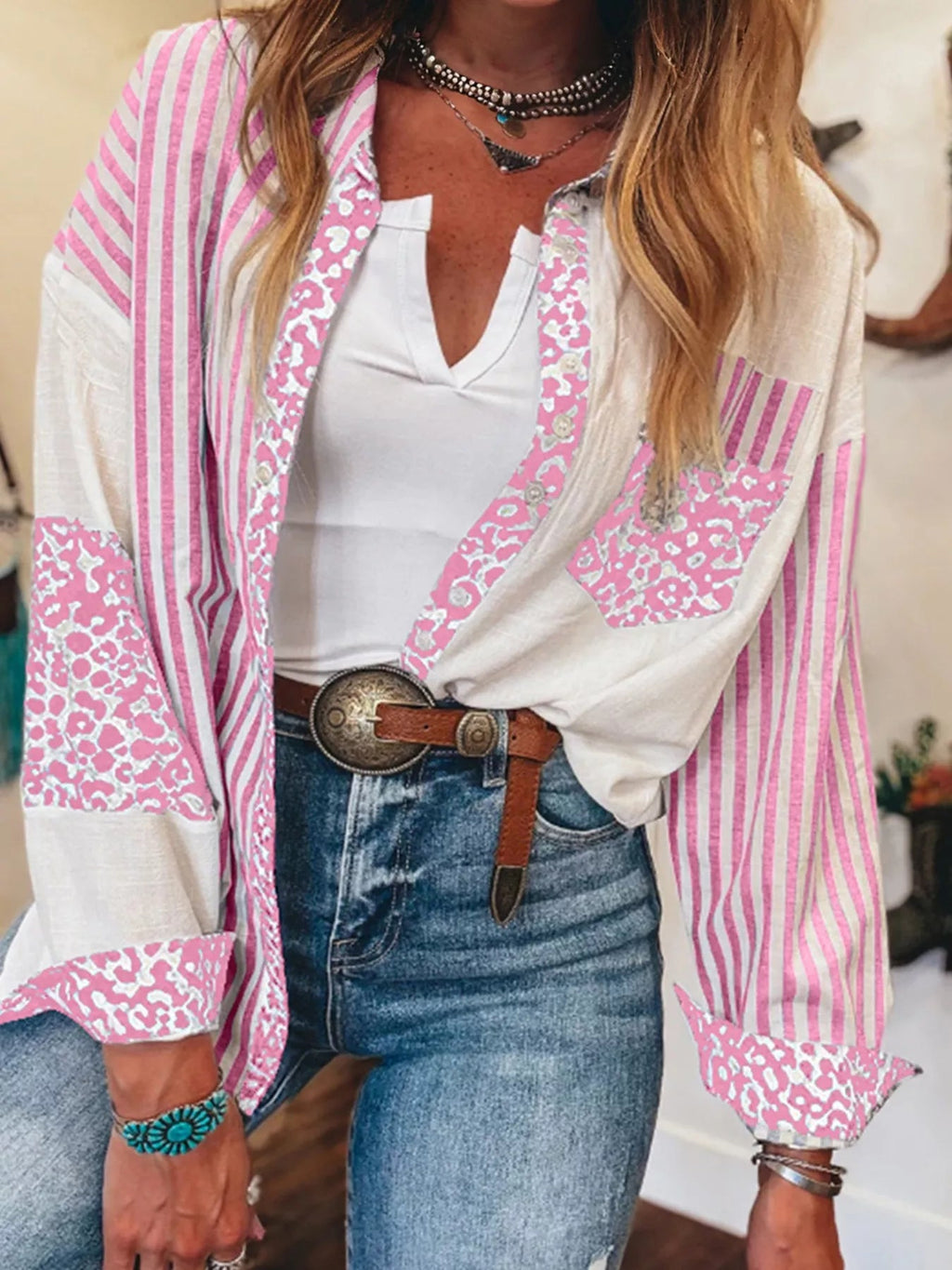 Leopard Striped Western Casual Shirt - Crowned Energy CO.