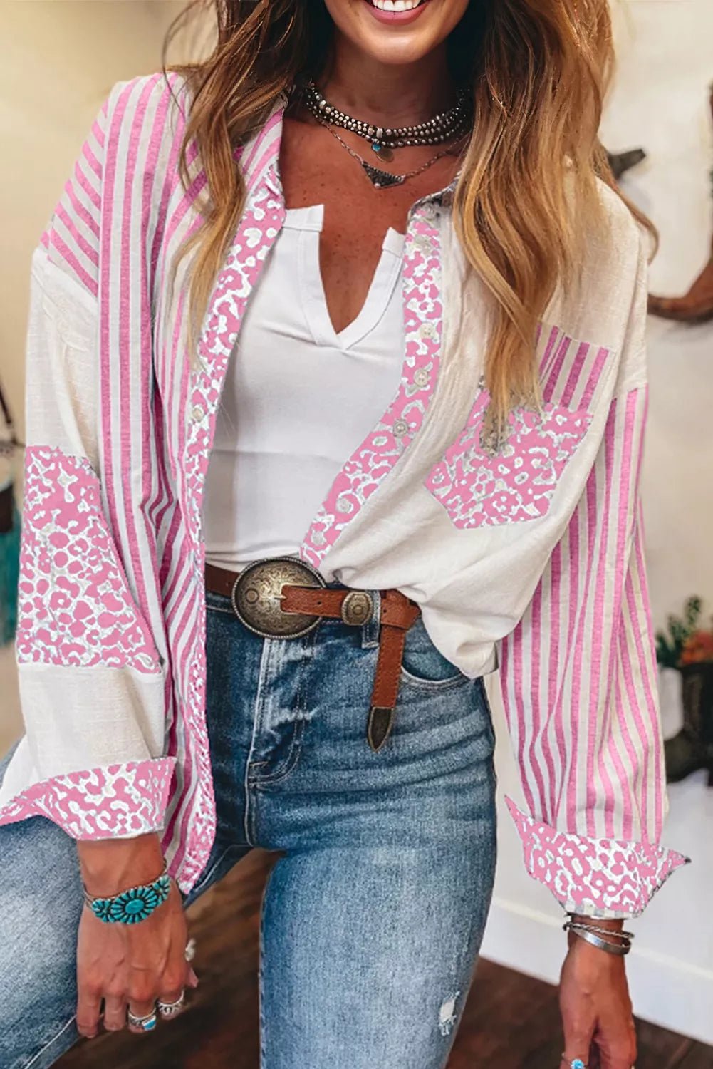 Leopard Striped Western Casual Shirt - Crowned Energy CO.