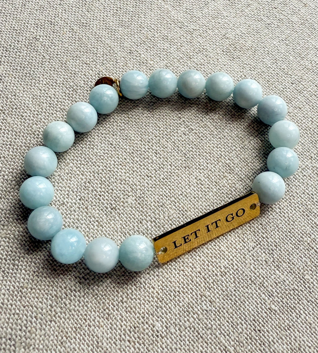 Let It Go // Aquamarine Semi - Precious Stone Beaded Bracelet - Crowned Energy CO.
