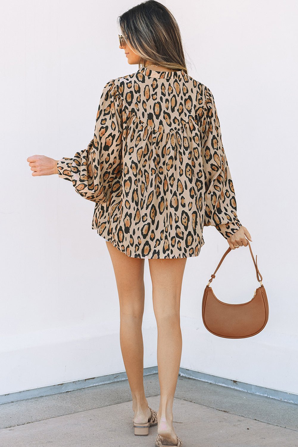 Crowned Energy CO. Light French Beige / S / 100%Polyester Dear-Lover Dropshipping Tops/Blouses & Shirts Light French Beige Oversized Leopard Print Balloon Sleeve Casual Shirt