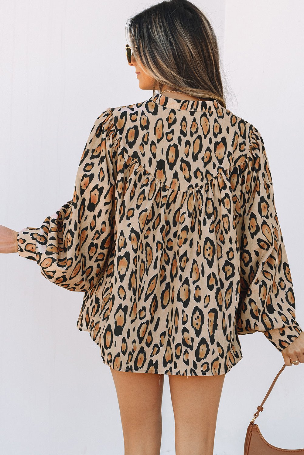 Crowned Energy CO. Light French Beige / S / 100%Polyester Dear-Lover Dropshipping Tops/Blouses & Shirts Light French Beige Oversized Leopard Print Balloon Sleeve Casual Shirt