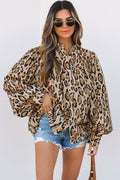 Crowned Energy CO. Light French Beige / S / 100%Polyester Dear-Lover Dropshipping Tops/Blouses & Shirts Light French Beige Oversized Leopard Print Balloon Sleeve Casual Shirt