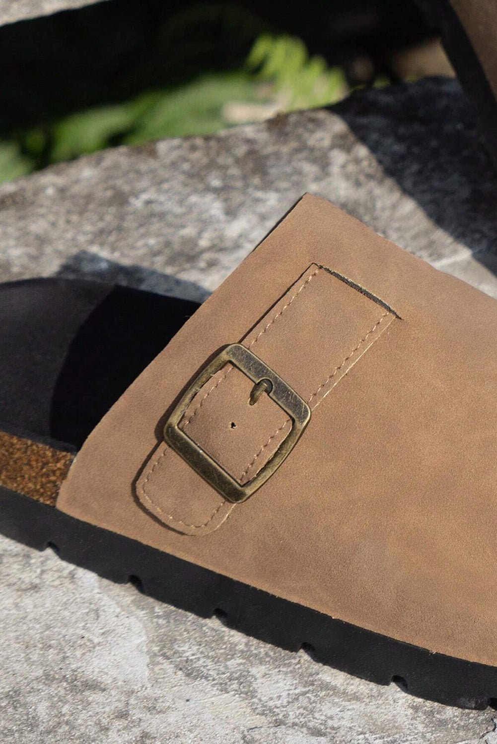 Light French Beige Suede Buckle Detail Slippers - Crowned Energy CO.
