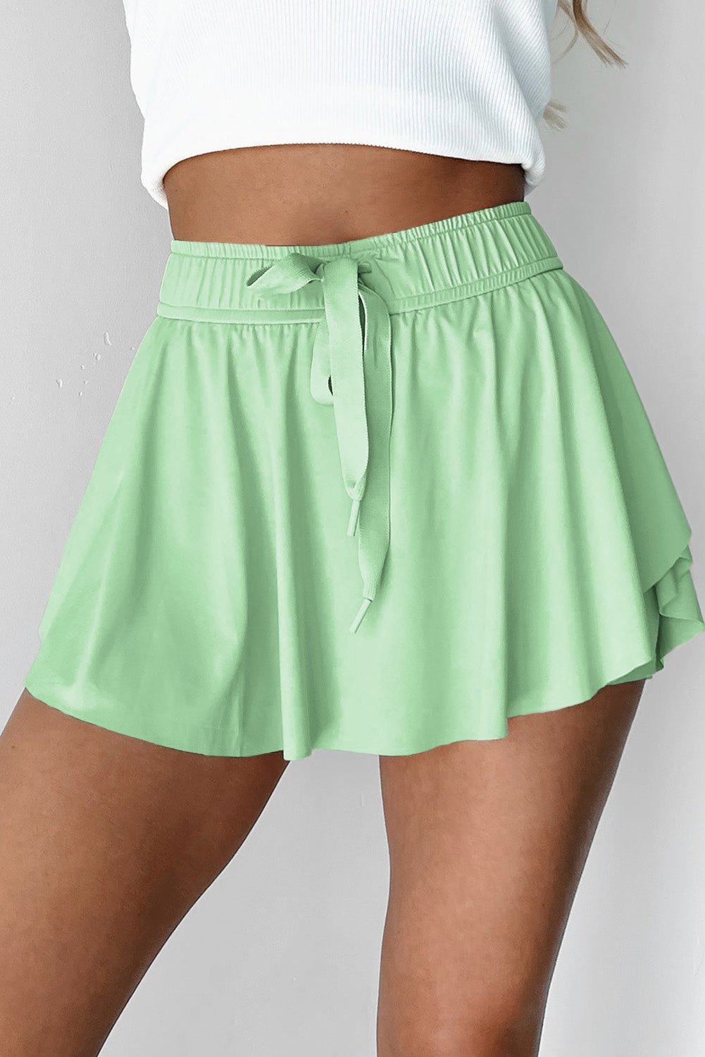 Light Green Drawstring Elastic Waistband Lined Tennis Skorts - Crowned Energy CO.