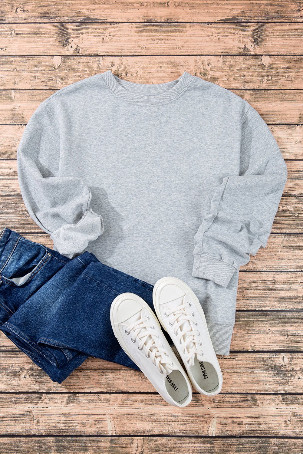 Light Grey Plain Drop Shoulder Crewneck Pullover Sweatshirt - Crowned Energy CO.