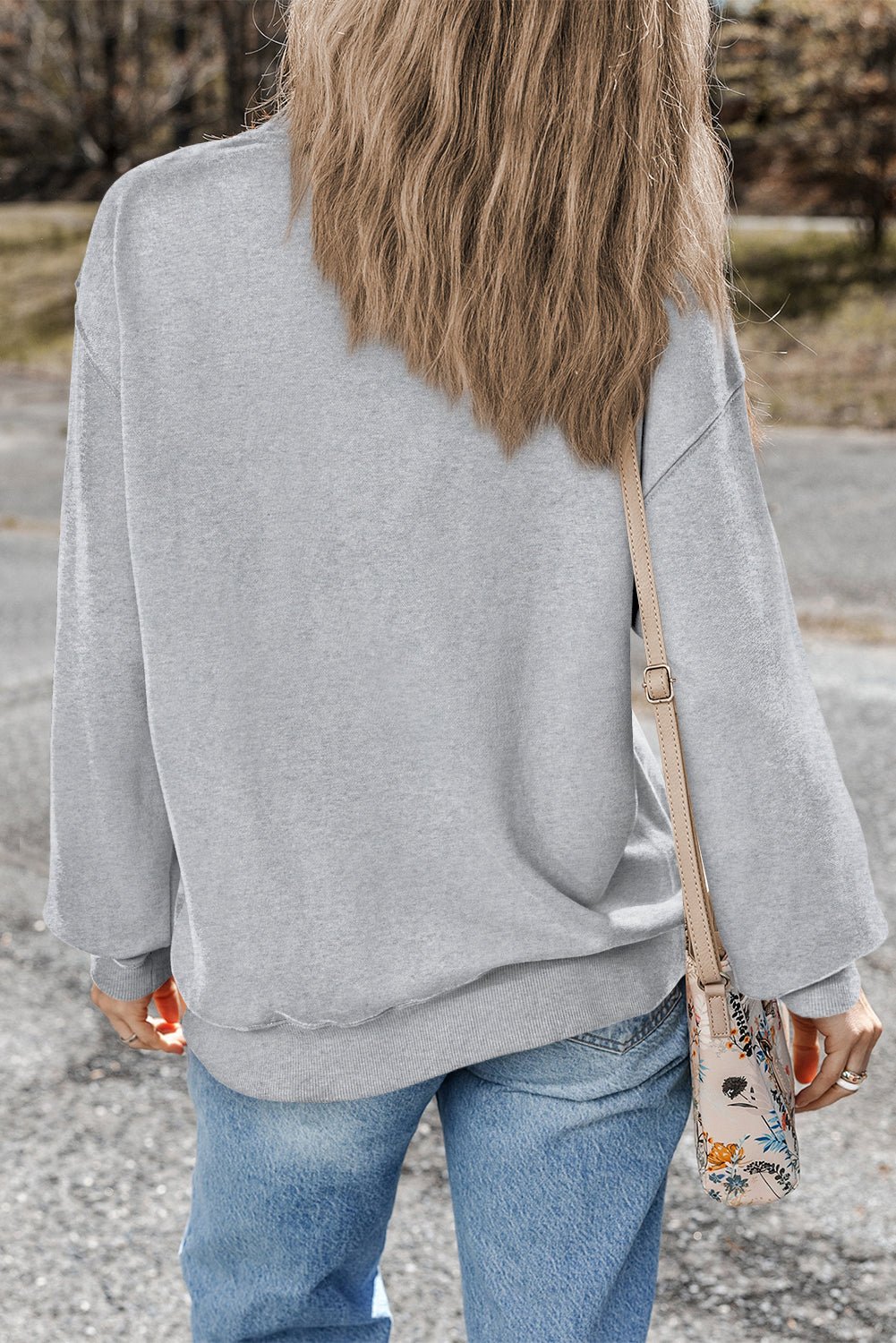 Light Grey Plain Drop Shoulder Crewneck Pullover Sweatshirt - Crowned Energy CO.