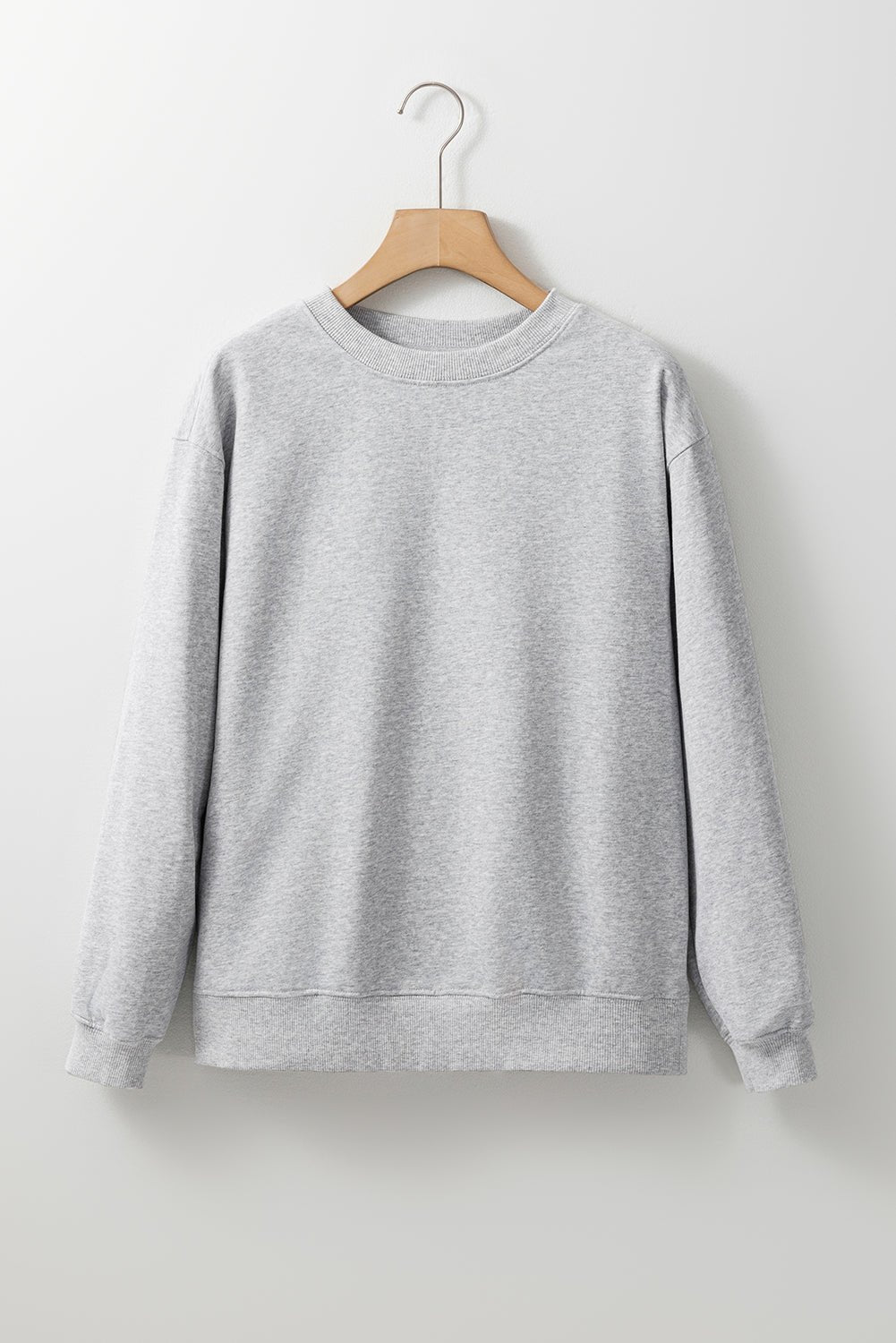 Light Grey Plain Drop Shoulder Crewneck Pullover Sweatshirt - Crowned Energy CO.