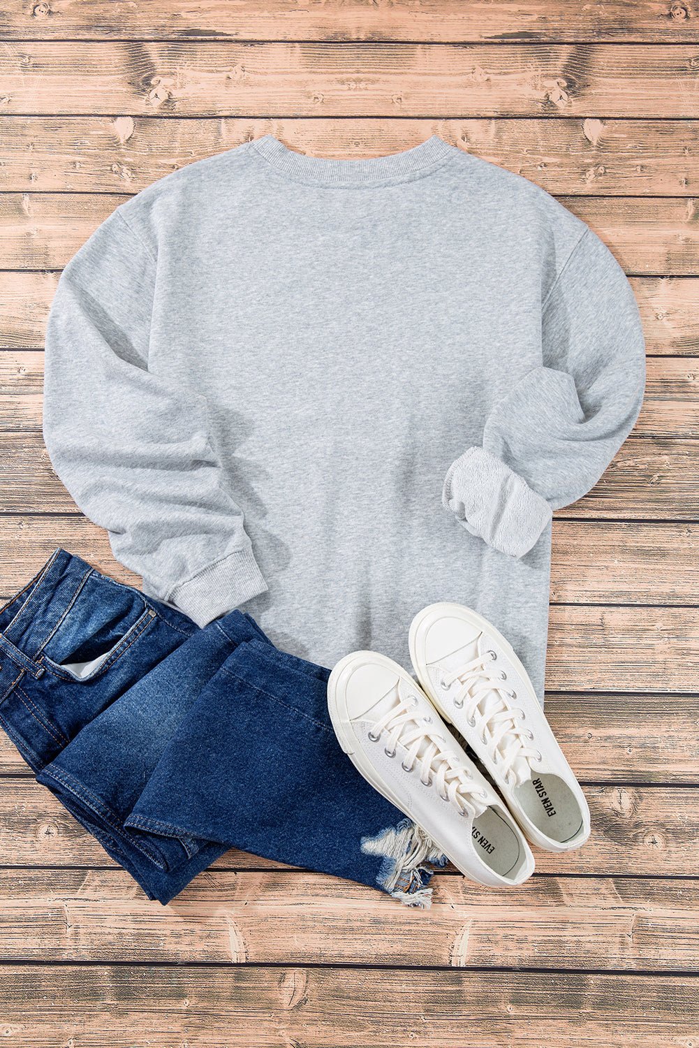 Light Grey Plain Drop Shoulder Crewneck Pullover Sweatshirt - Crowned Energy CO.