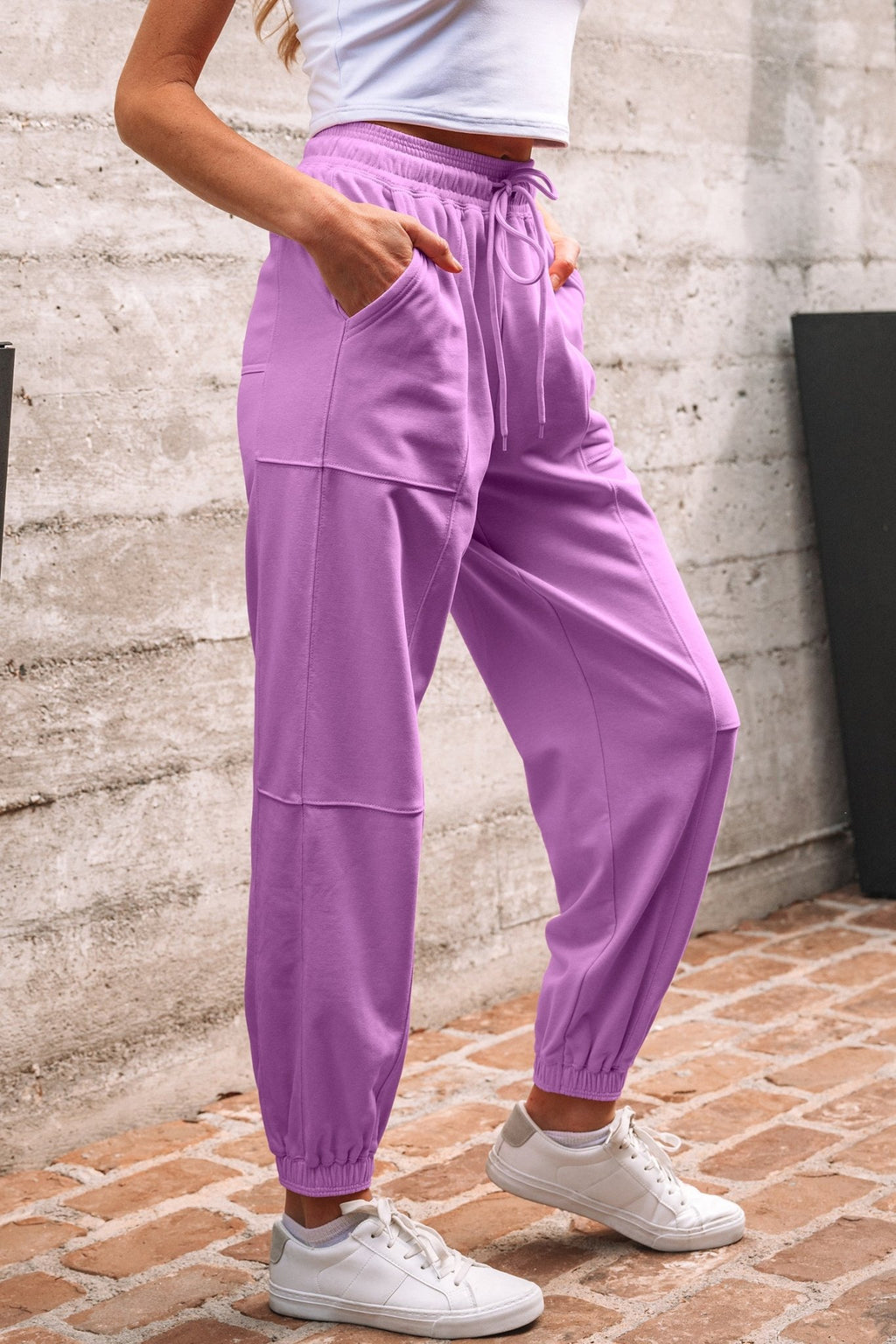 Crowned Energy CO. Lilac / S / 85%Cotton+15%Polyester Dear-Lover Dropshipping Bottoms/Pants & Culotte Lilac Drawstring Elastic Waistband Solid Color Jogger Pants