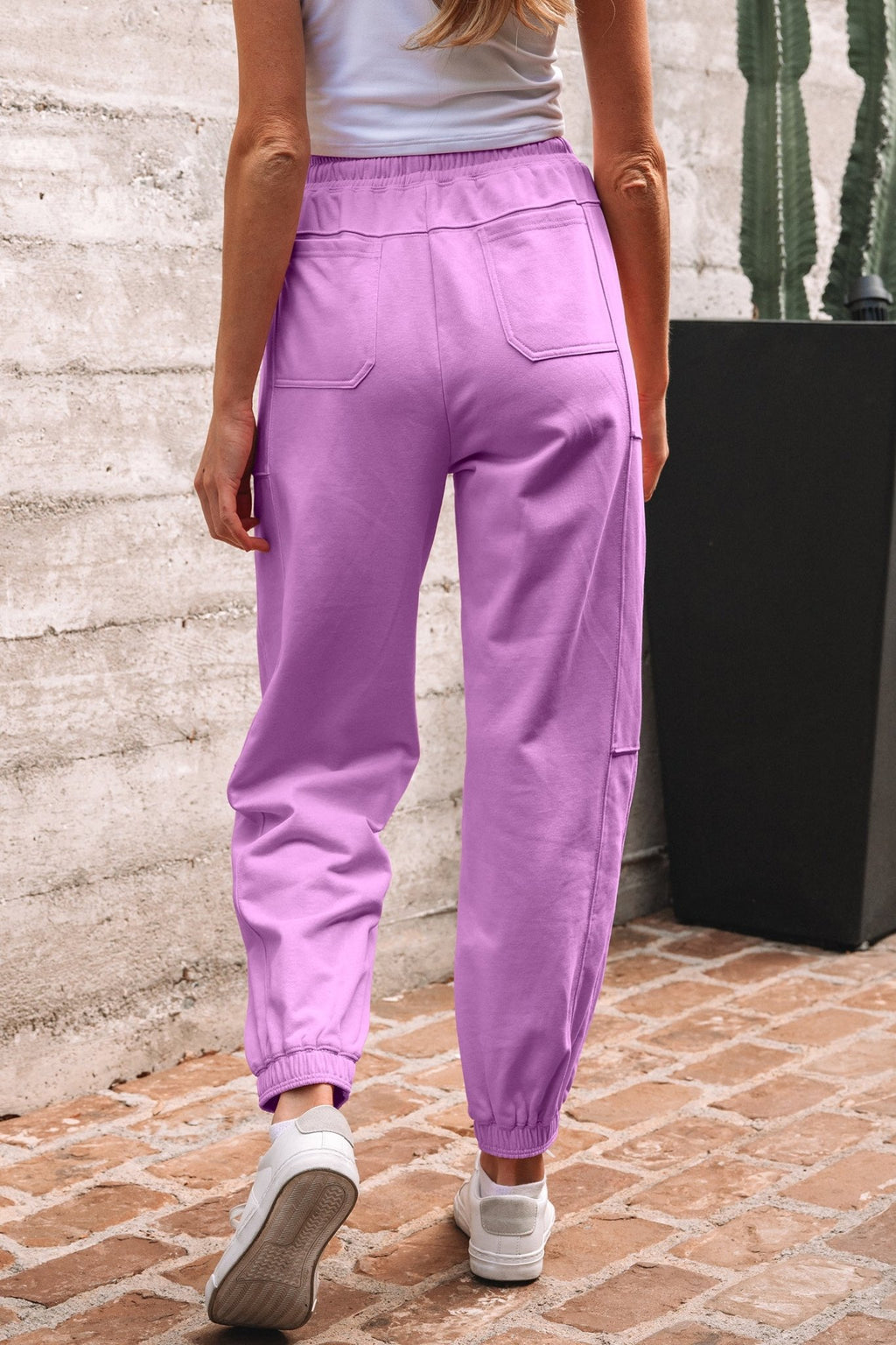 Crowned Energy CO. Lilac / S / 85%Cotton+15%Polyester Dear-Lover Dropshipping Bottoms/Pants & Culotte Lilac Drawstring Elastic Waistband Solid Color Jogger Pants