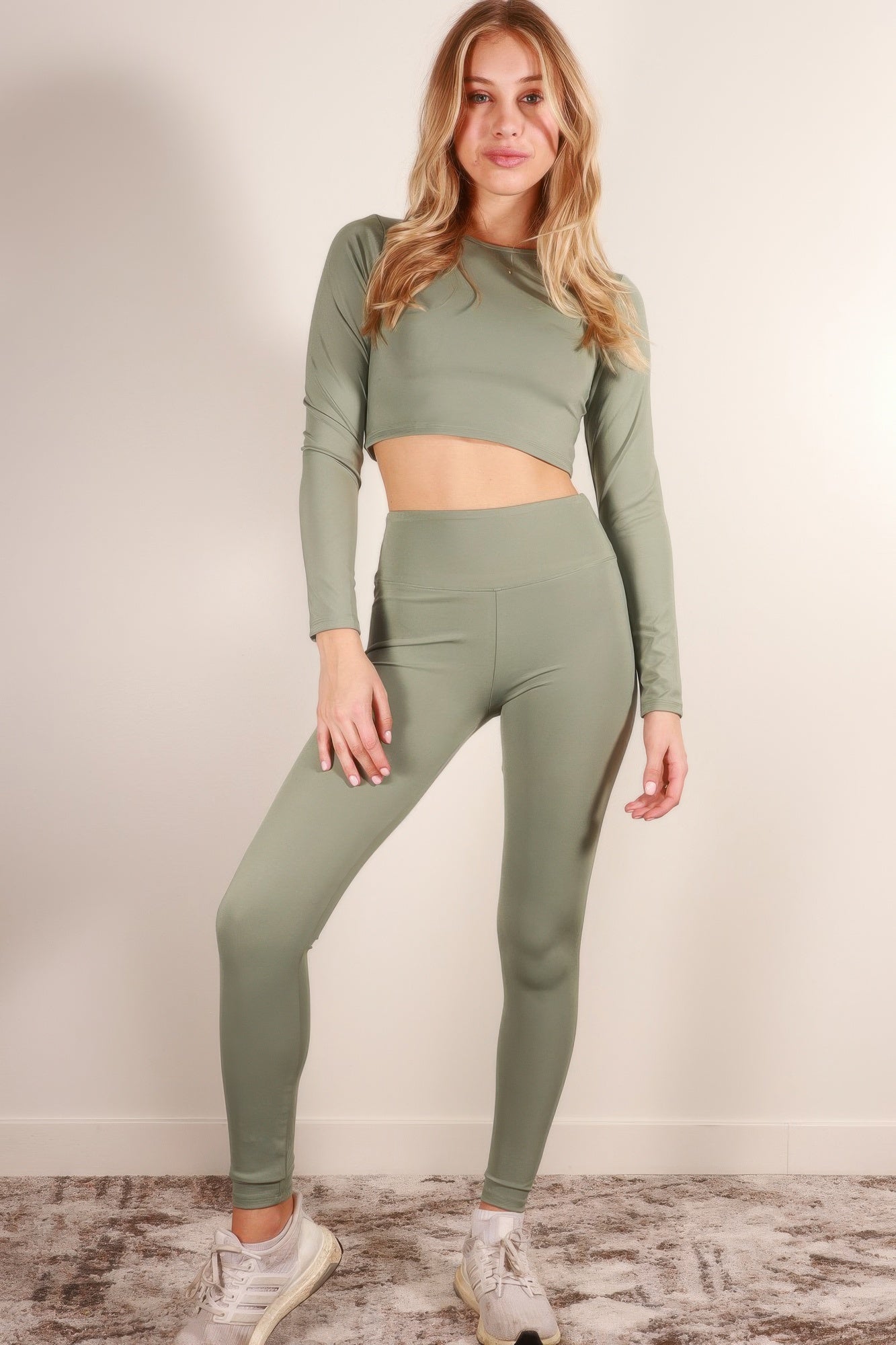 Crowned Energy CO. Misty Glade / S CCWHOLESALECLOTHING Activewear/Activewear Sets Long Sleeve Crop Top & High Waist Leggings Activewear Set