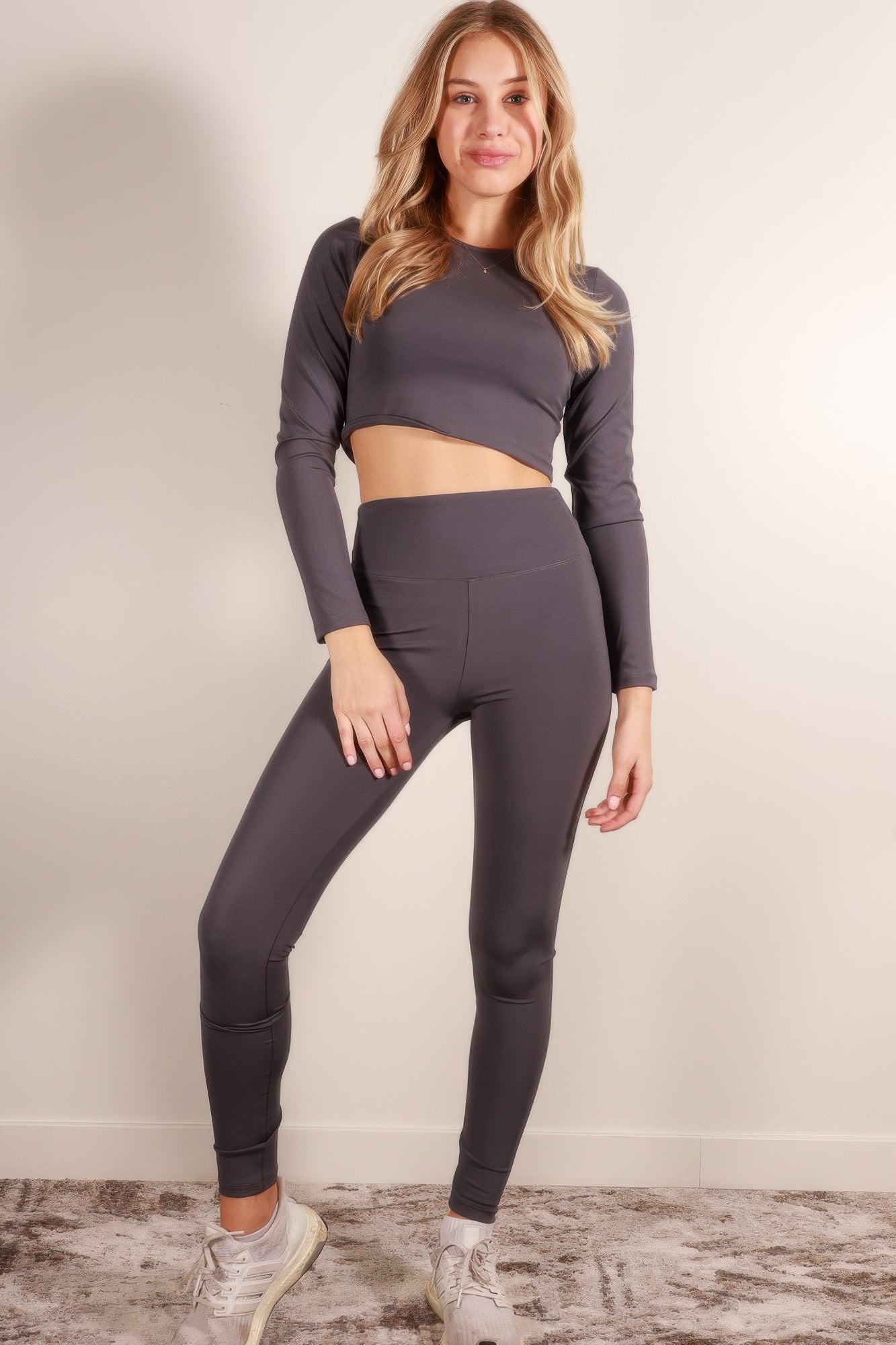 Crowned Energy CO. Black / S CCWHOLESALECLOTHING Activewear/Activewear Sets Long Sleeve Crop Top & High Waist Leggings Activewear Set