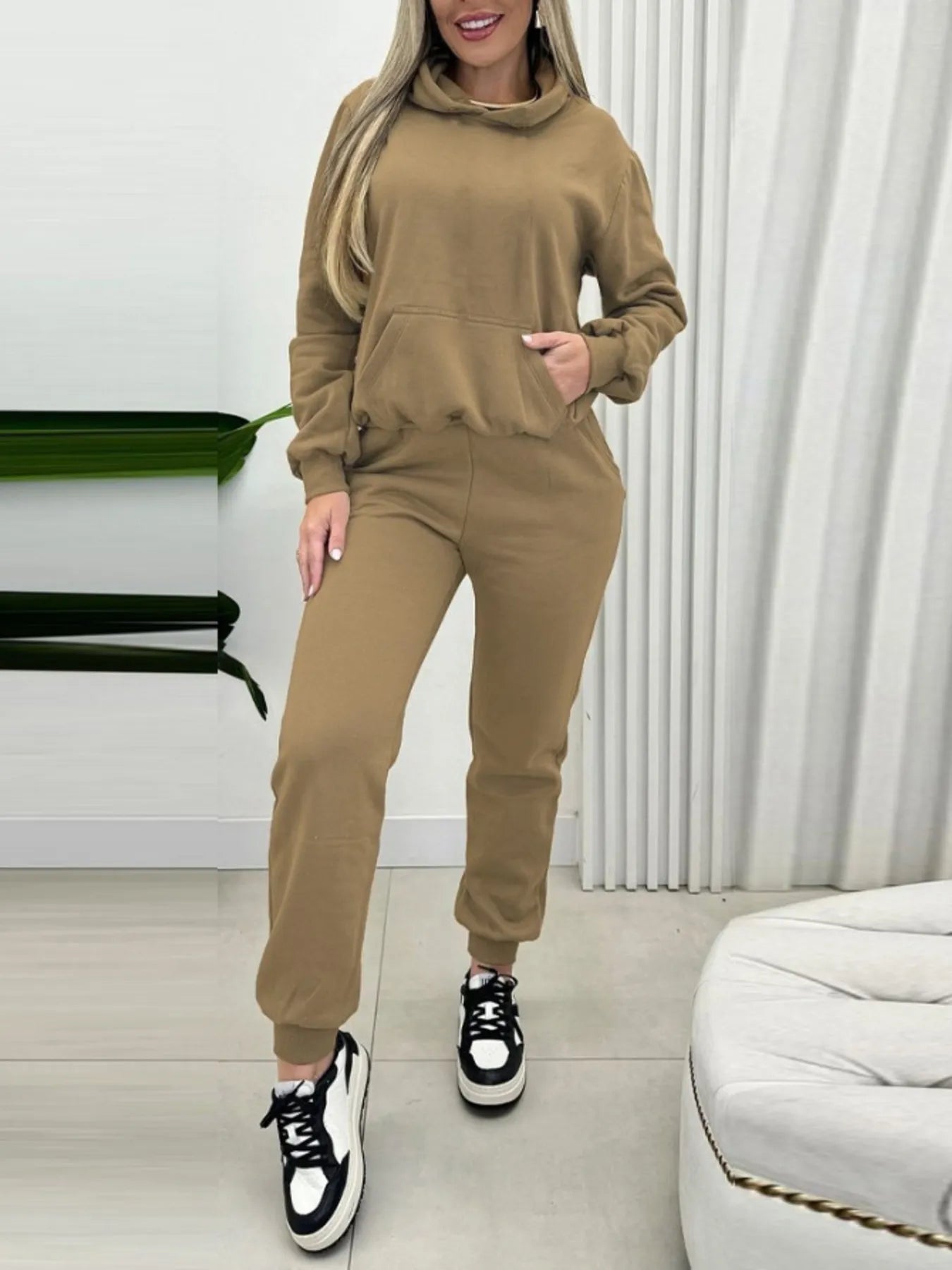 Crowned Energy CO. Khaki / S Trendsi OUTFIT SET Long Sleeve Hoodie and Joggers Set