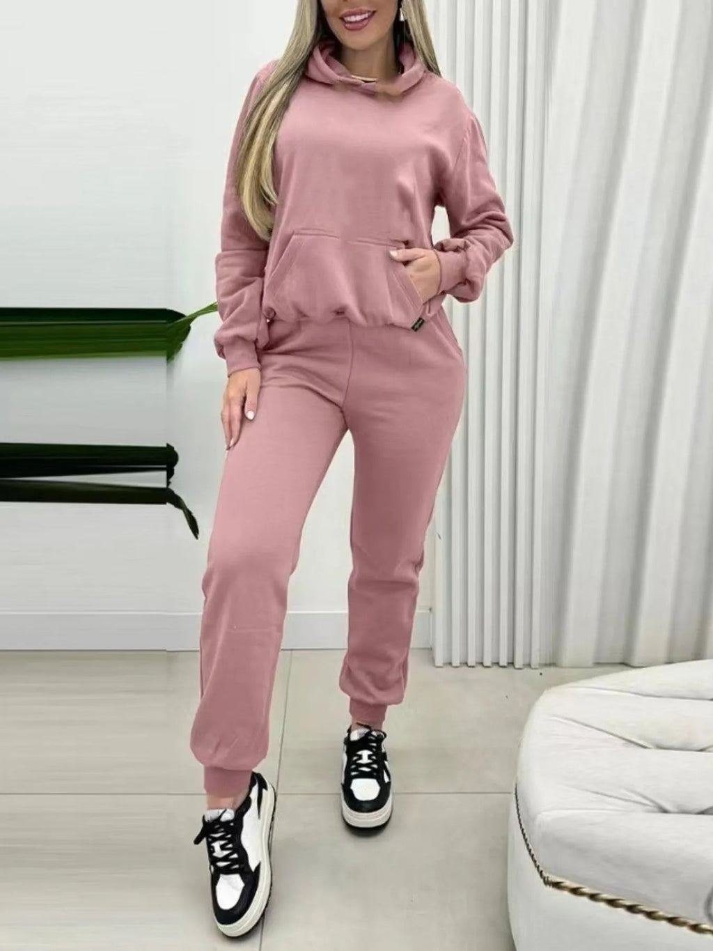 Crowned Energy CO. Pink / S Trendsi OUTFIT SET Long Sleeve Hoodie and Joggers Set