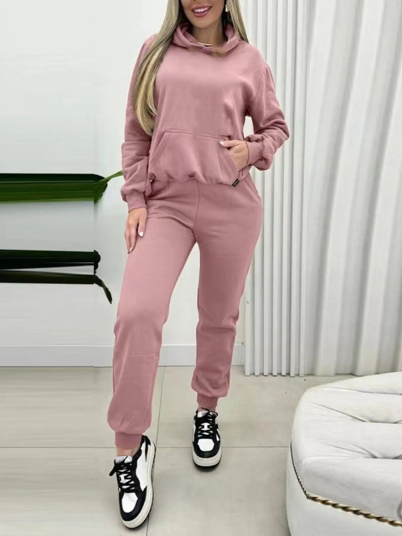 Crowned Energy CO. Pink / S Trendsi OUTFIT SET Long Sleeve Hoodie and Joggers Set
