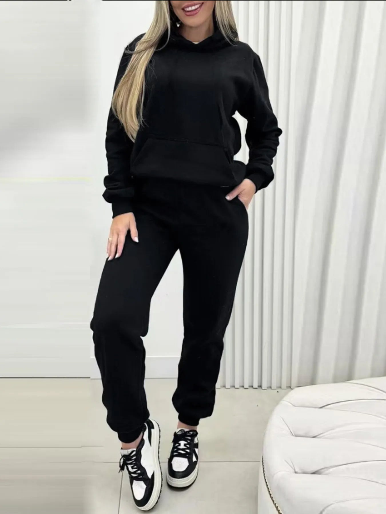 Crowned Energy CO. Black / S Trendsi OUTFIT SET Long Sleeve Hoodie and Joggers Set
