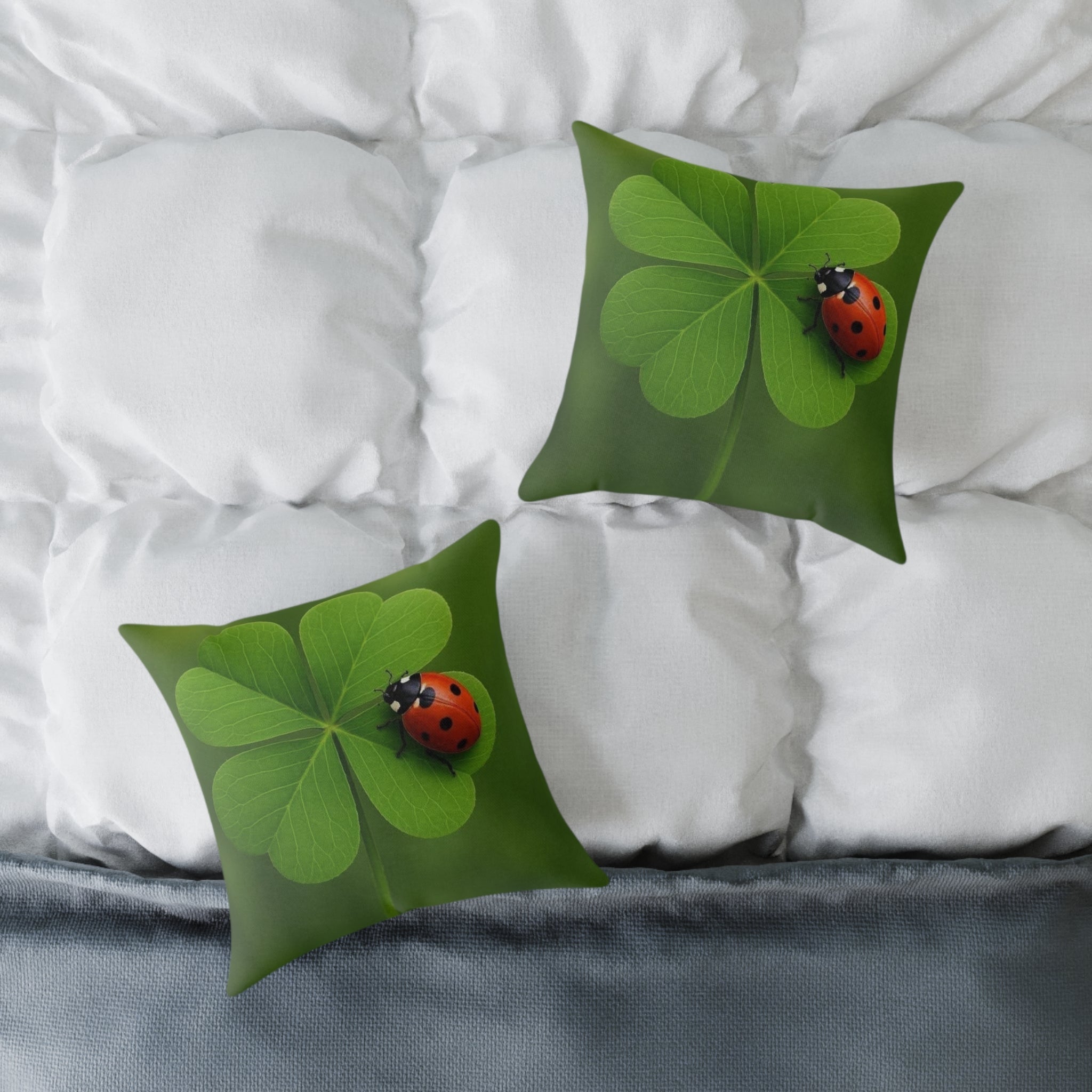 Lucky Clover Pillow with Ladybug — St. Patrick’s Day Decorative Throw - Crowned Energy CO.