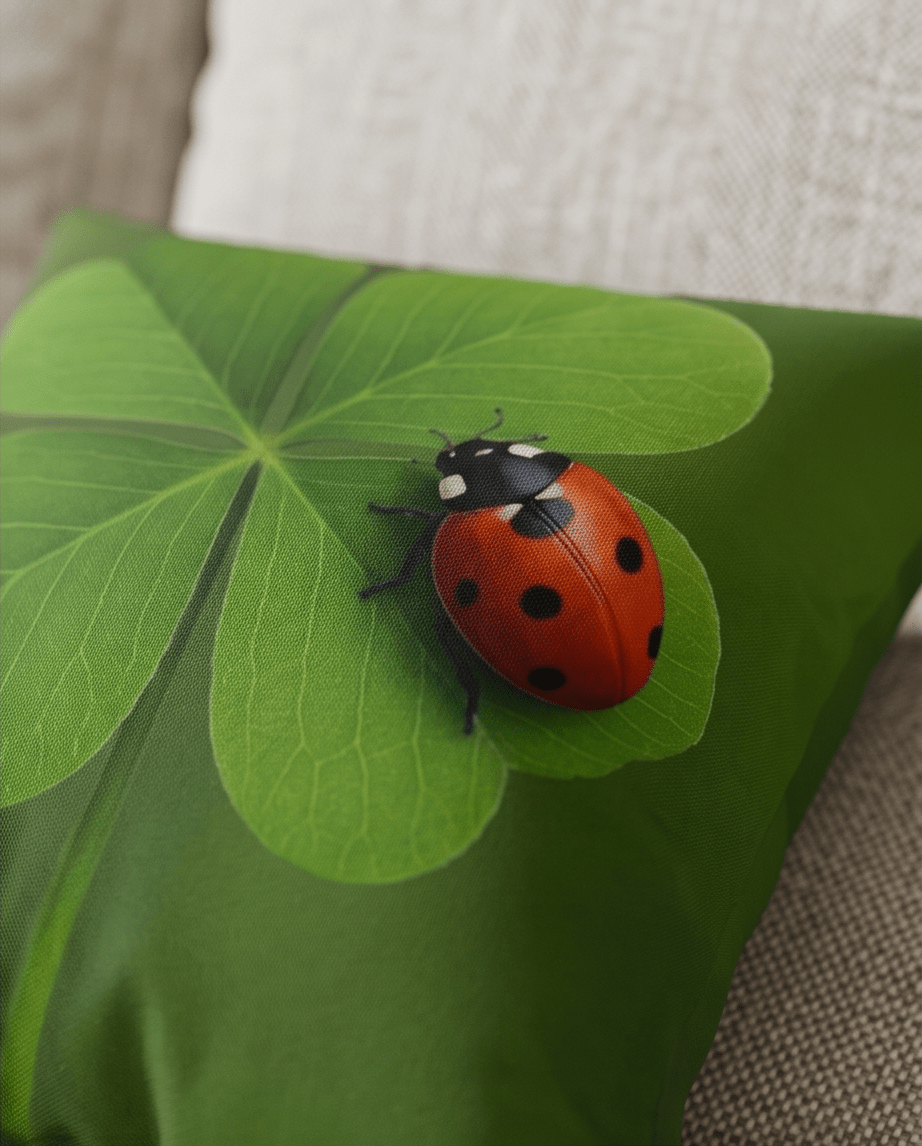 Lucky Clover Pillow with Ladybug — St. Patrick’s Day Decorative Throw - Crowned Energy CO.
