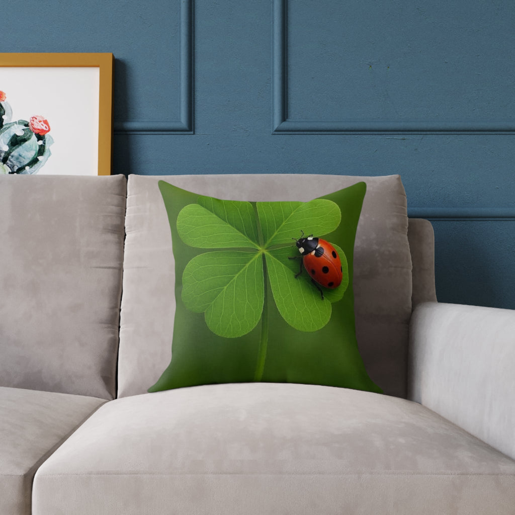 Lucky Clover Pillow with Ladybug — St. Patrick’s Day Decorative Throw - Crowned Energy CO.