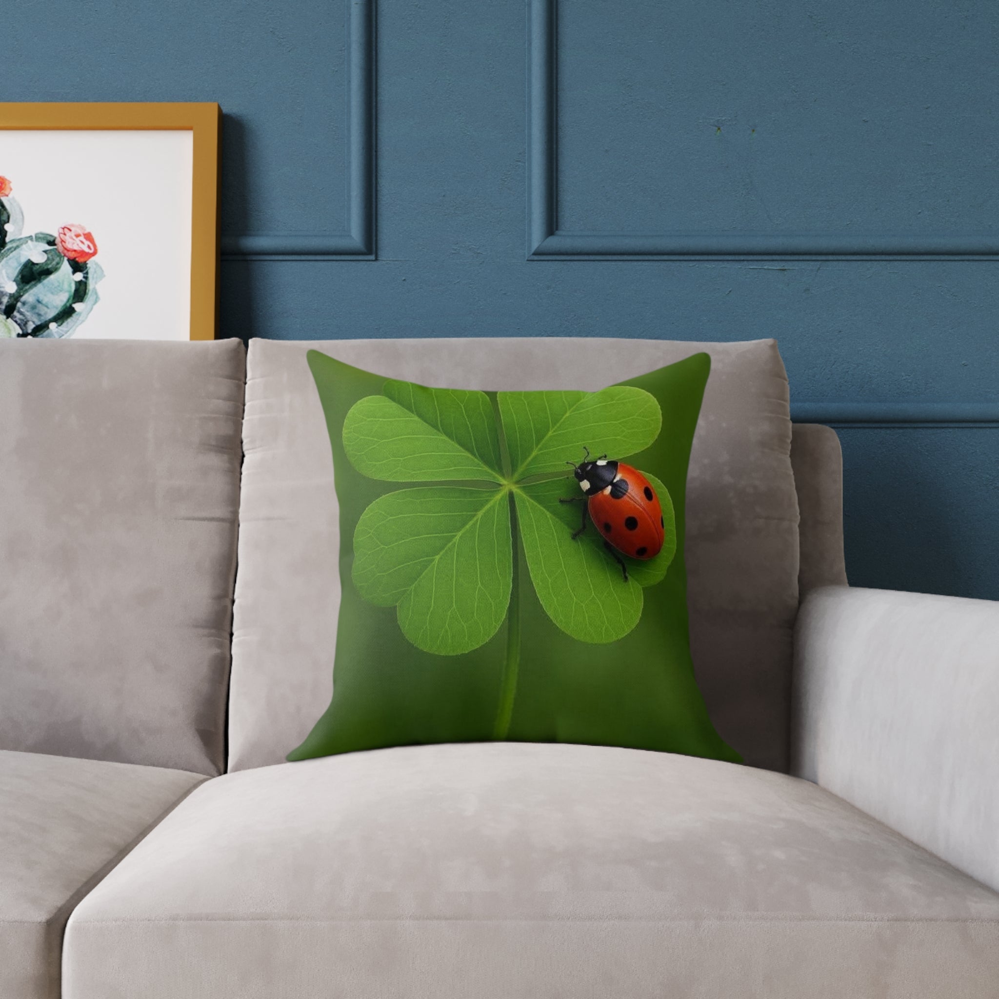 Lucky Clover Pillow with Ladybug — St. Patrick’s Day Decorative Throw - Crowned Energy CO.