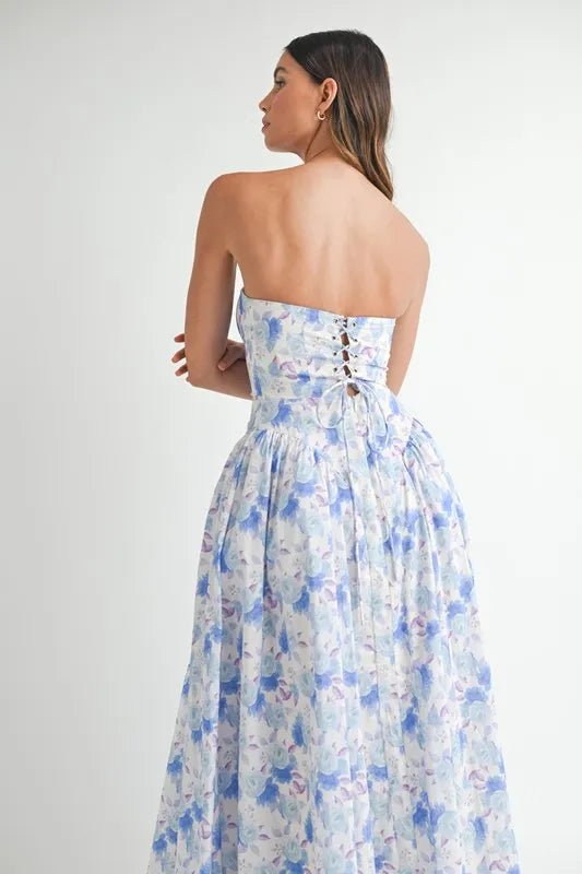 MABLE Sweetheart Neckline Floral Printed Midi Dress - Crowned Energy CO.