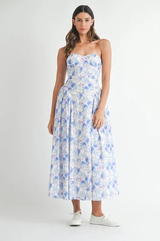 MABLE Sweetheart Neckline Floral Printed Midi Dress - Crowned Energy CO.