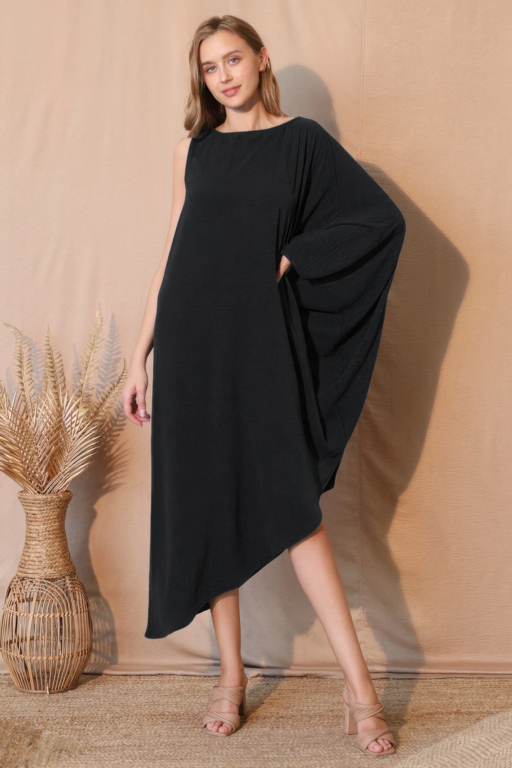 Matte Crepe One Sleeve Dress - Crowned Energy CO.