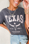 Medium Grey TEXAS Steer Head Graphic Mineral Wash Oversized T Shirt - Crowned Energy CO.