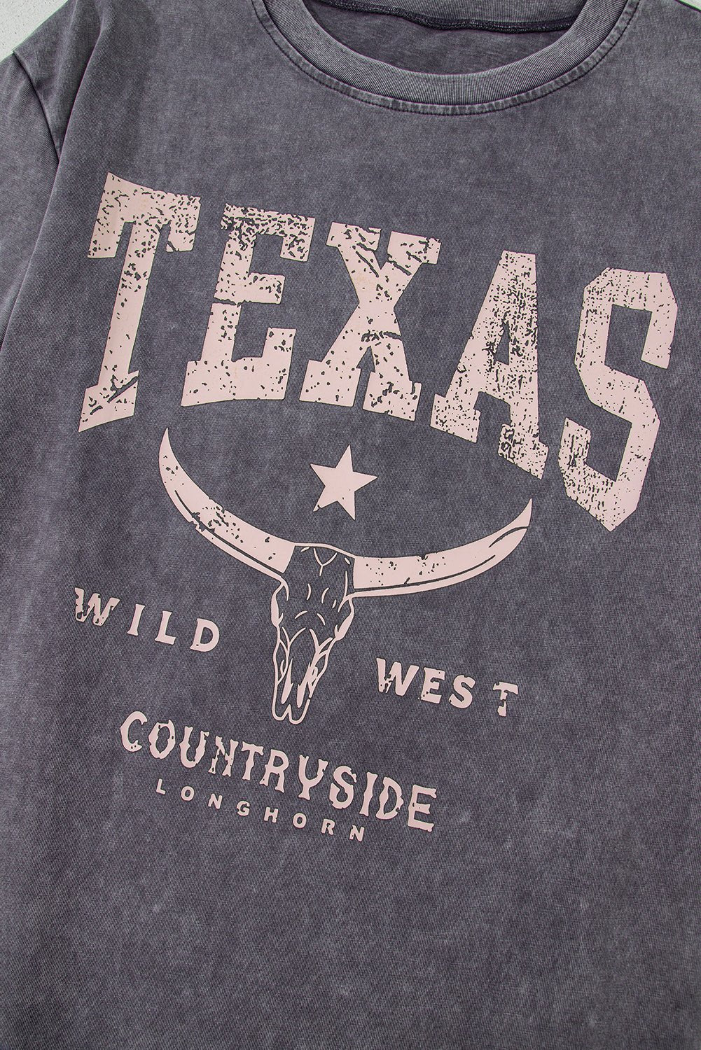 Medium Grey TEXAS Steer Head Graphic Mineral Wash Oversized T Shirt - Crowned Energy CO.