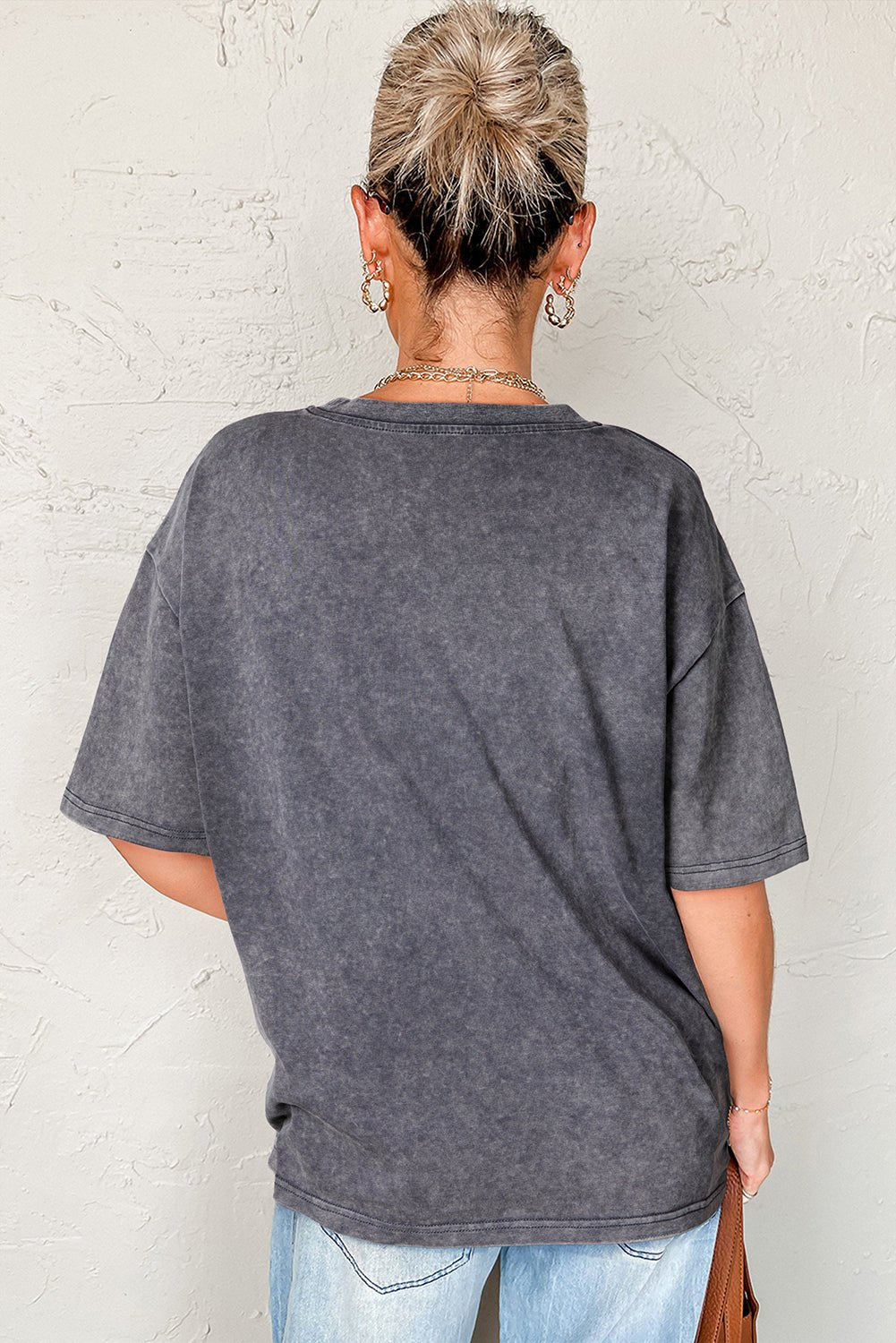 Medium Grey TEXAS Steer Head Graphic Mineral Wash Oversized T Shirt - Crowned Energy CO.