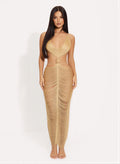 Metallic Cut Open Back Maxi Dress - Crowned Energy CO.