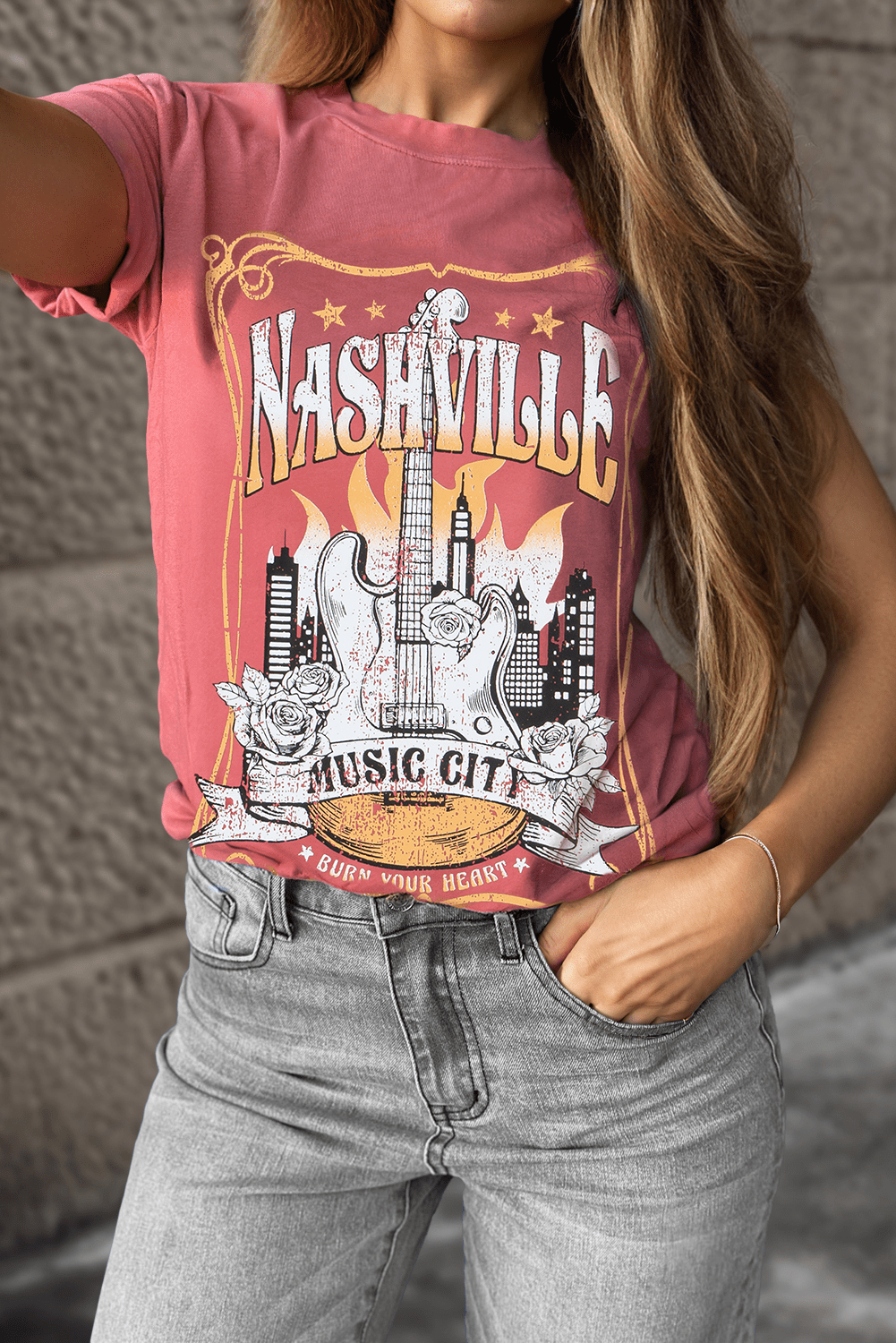 Mineral Red Nashville Music City Graphic Retro Fashion Tee - Crowned Energy CO.