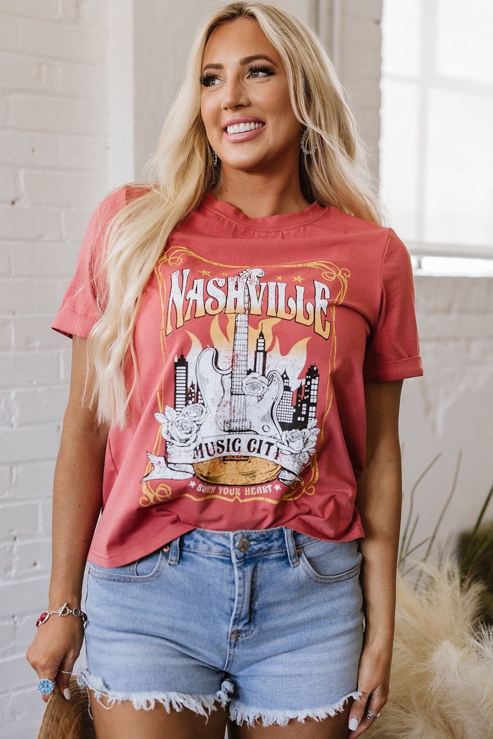 Mineral Red Nashville Music City Graphic Retro Fashion Tee - Crowned Energy CO.