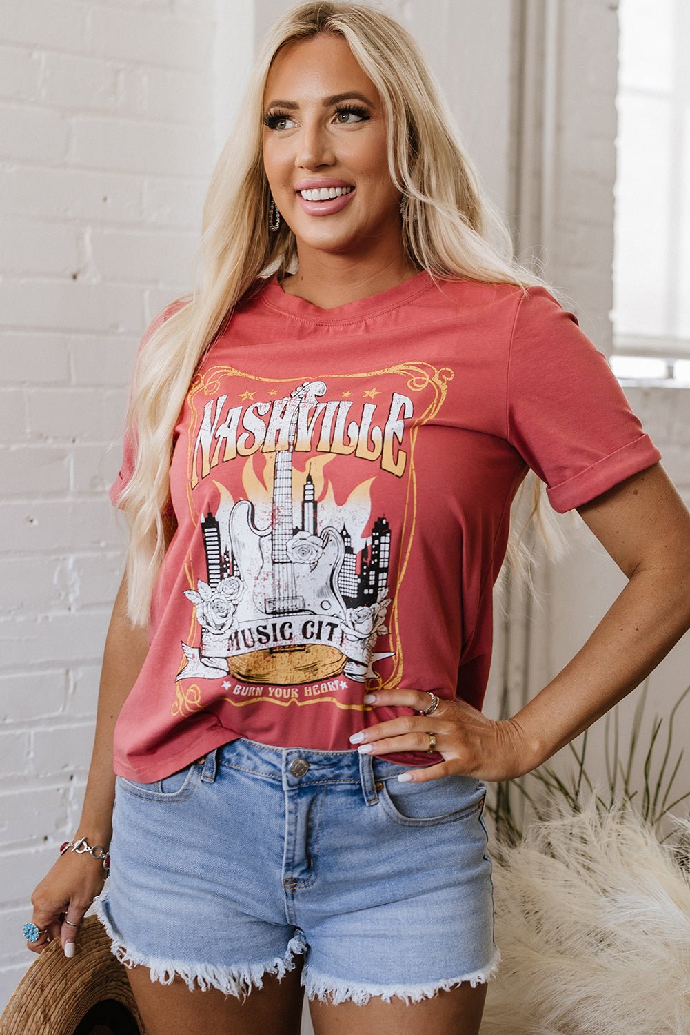 Mineral Red Nashville Music City Graphic Retro Fashion Tee - Crowned Energy CO.