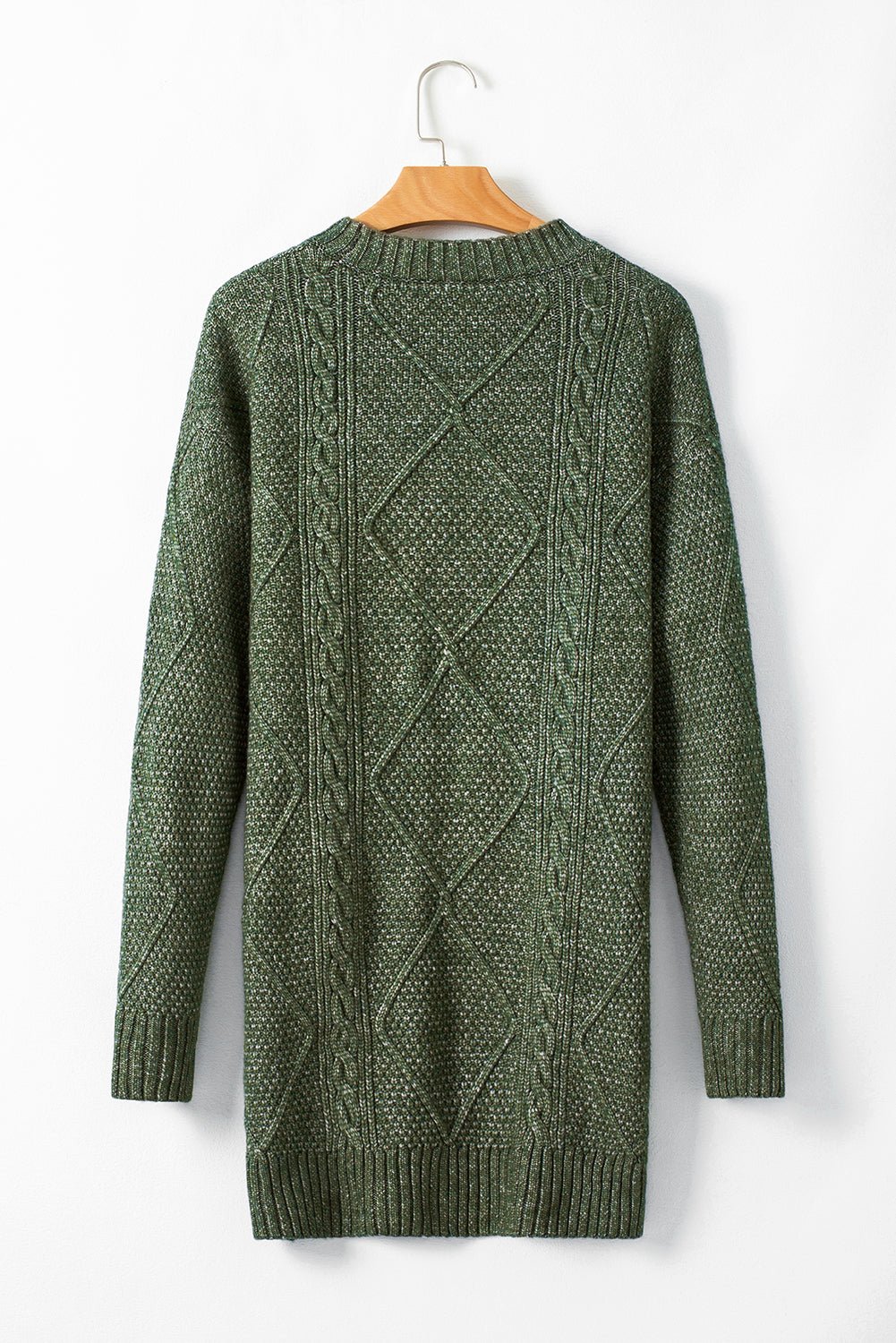 Crowned Energy CO. Mist Green / S / 100%Polyester Dear-Lover Dropshipping Sweaters & Cardigans/Sweater Dresses Mist Green Cable Knit Drop Shoulder Loose Fit Sweater Dress