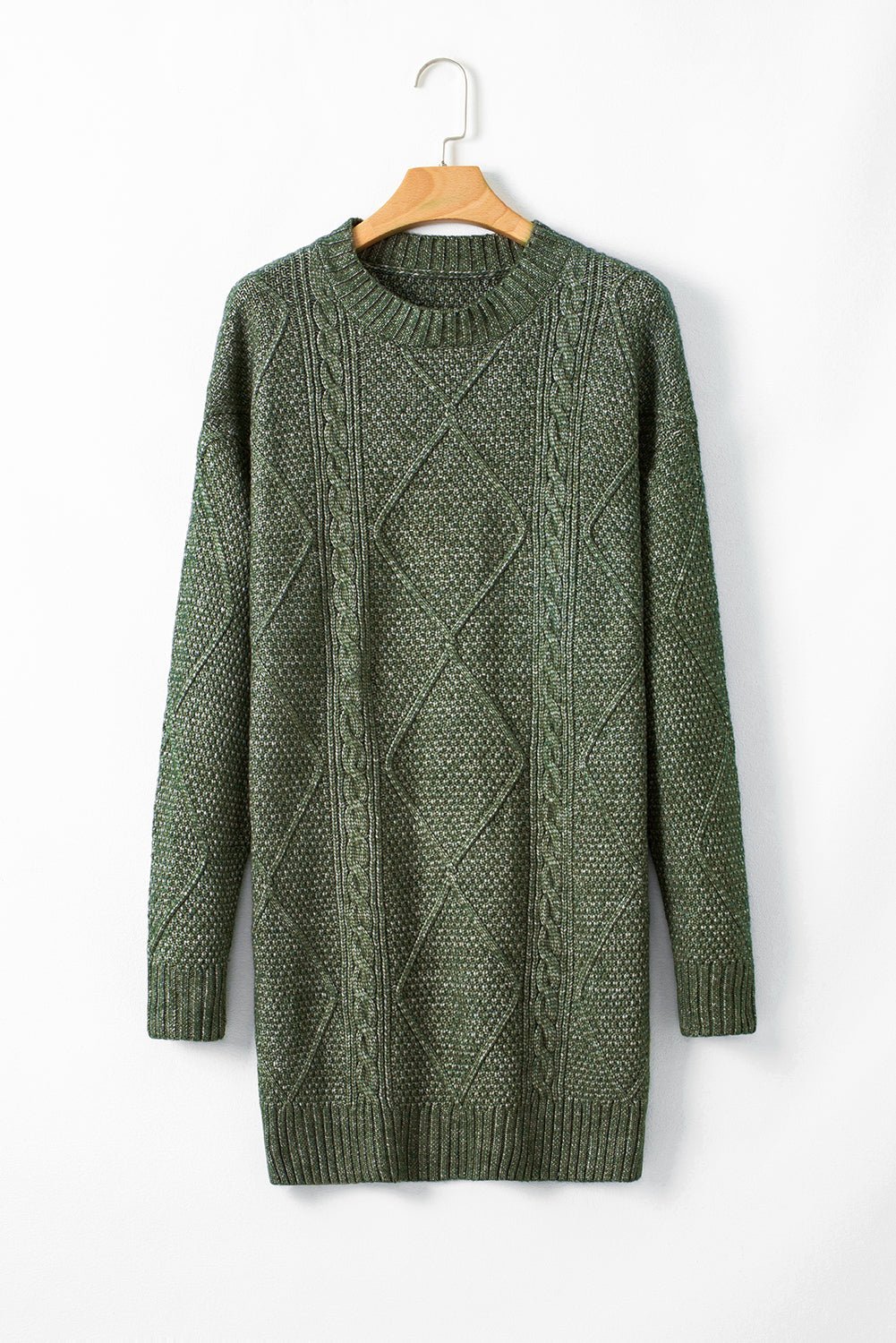 Crowned Energy CO. Mist Green / S / 100%Polyester Dear-Lover Dropshipping Sweaters & Cardigans/Sweater Dresses Mist Green Cable Knit Drop Shoulder Loose Fit Sweater Dress