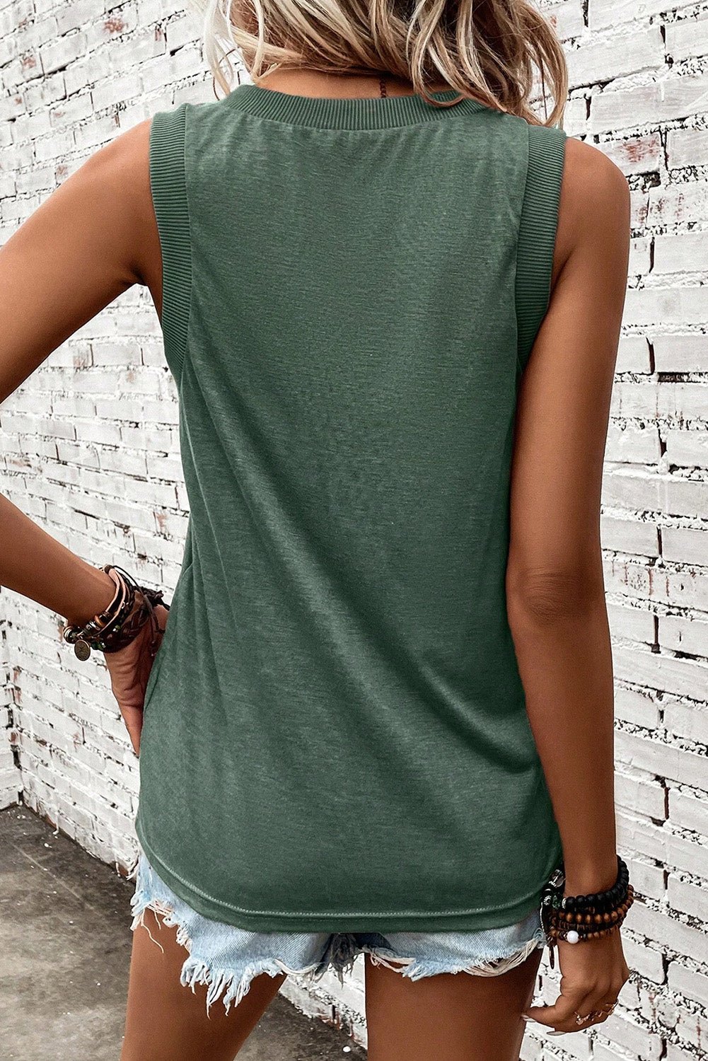 Crowned Energy CO. Mist Green / S / 65%Polyester+30%Viscose+5%Elastane Dear-Lover Dropshipping Tops/Tank Tops Mist Green Ribbed V Neck Tank