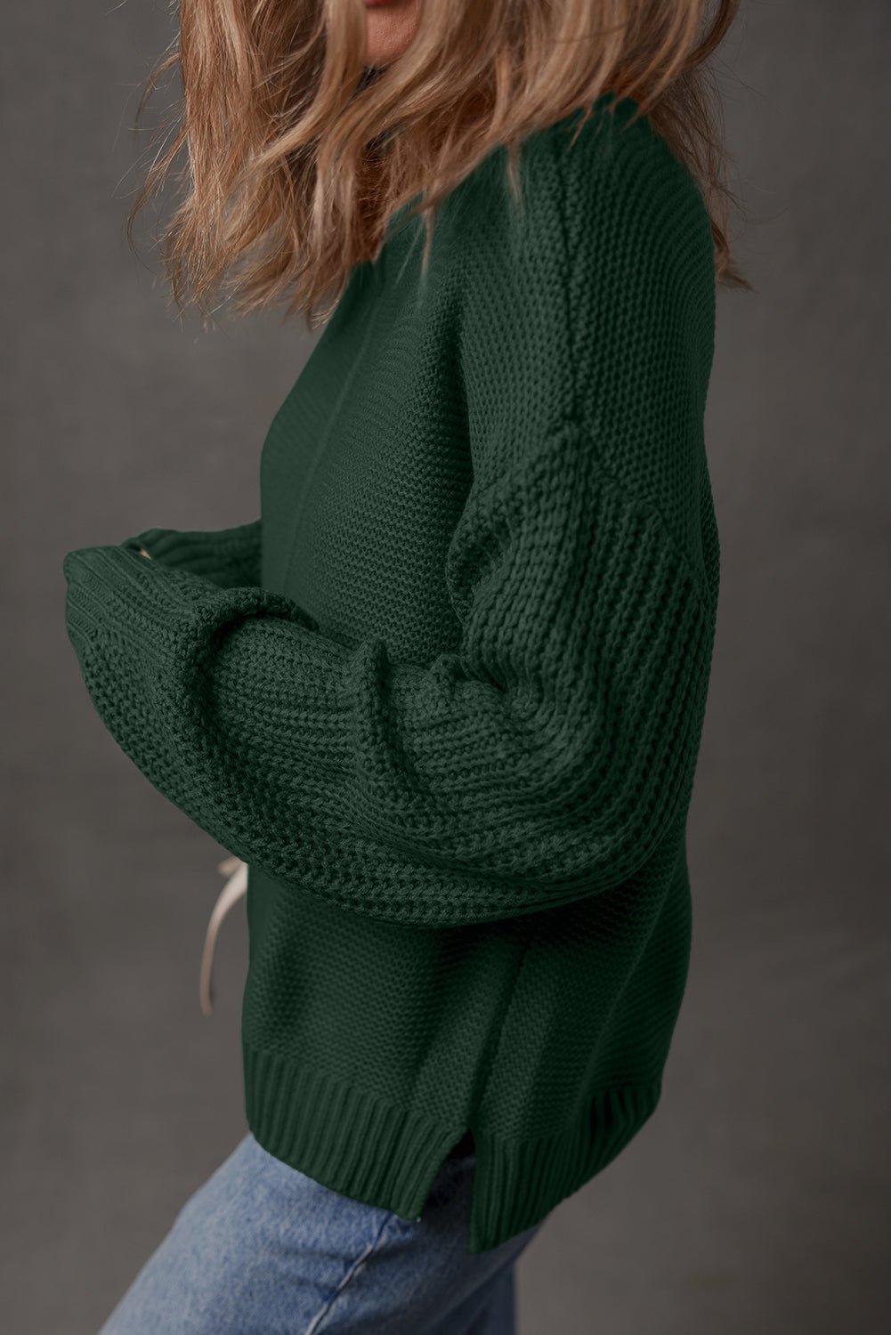 Mist Green Solid Color Front Seam Drop Shoulder Loose Sweater - Crowned Energy CO.