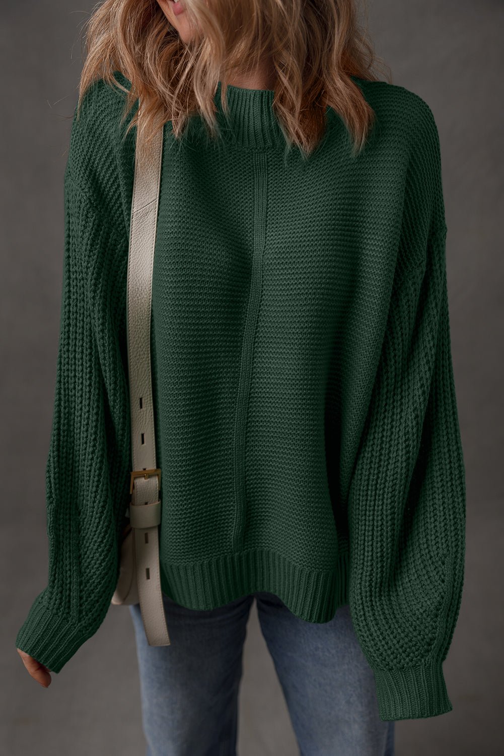 Mist Green Solid Color Front Seam Drop Shoulder Loose Sweater - Crowned Energy CO.