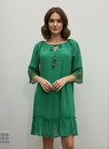 Mlle Gabrielle Solid Elbow Sleeve Dress - Crowned Energy CO.