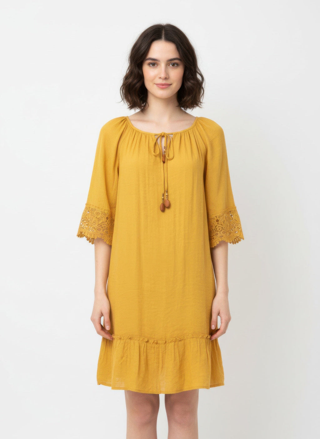 Mlle Gabrielle Solid Elbow Sleeve Dress - Crowned Energy CO.
