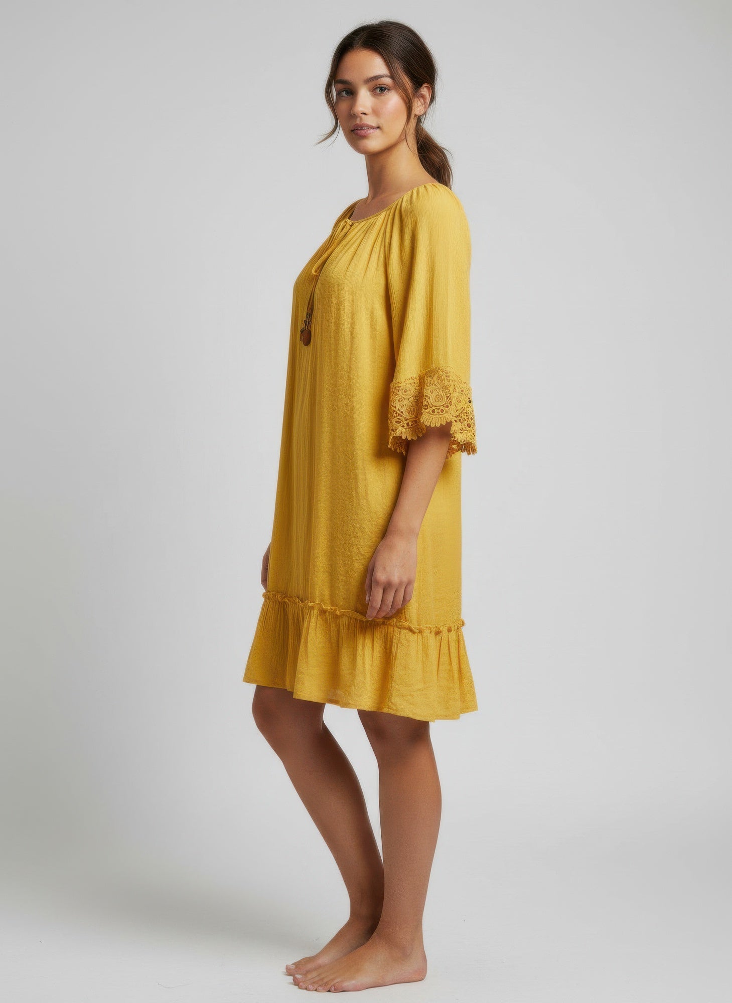 Mlle Gabrielle Solid Elbow Sleeve Dress - Crowned Energy CO.